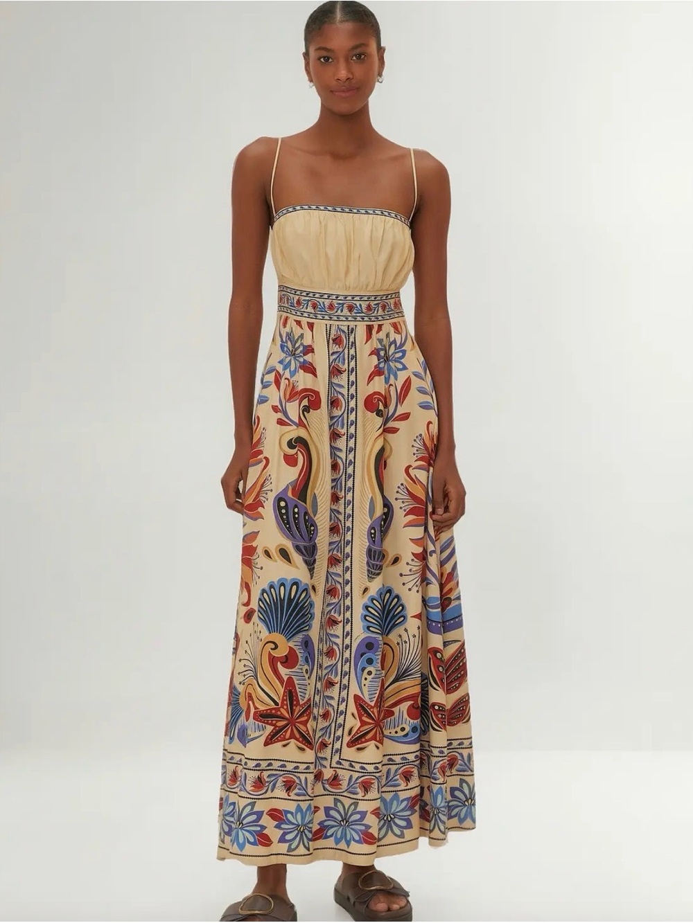 FARM Rio Beige Maxi Dress with Blue, Red and Purple Floral Print - Picture 1 of 1